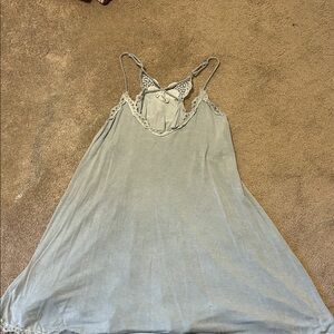 Women's Lace Trim Gray Blue Mini Dress/Beach Cover Up